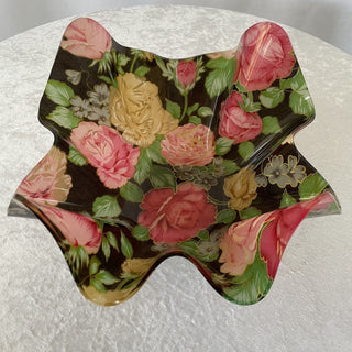 fluted plastic bowl, black & red flowers RSV