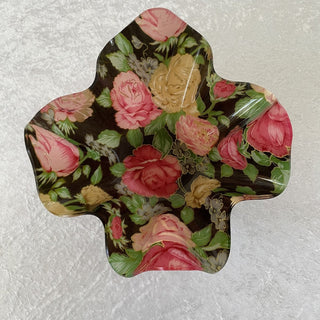 fluted plastic bowl, black & red flowers RSV