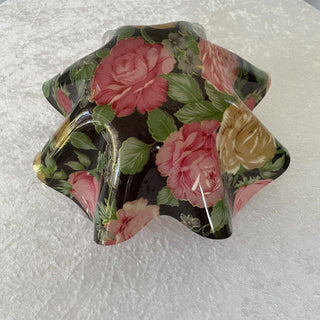 fluted plastic bowl, black & red flowers RSV