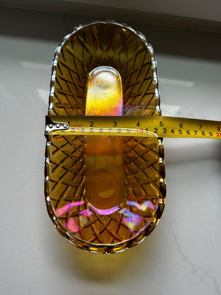 Vintage retro Yellow Carnival Glass Dish-RSV|116219