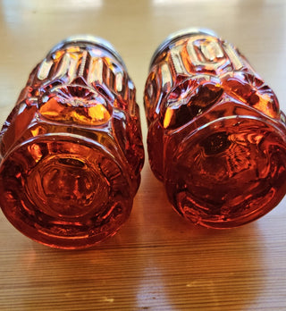 Vintage, MCM, Le Smith Moon Stars Amberina Glass Salt & Pepper Shakers Silver Lids | Color: Orange/Red Approximately 4 Inches Tall., RSV|106755