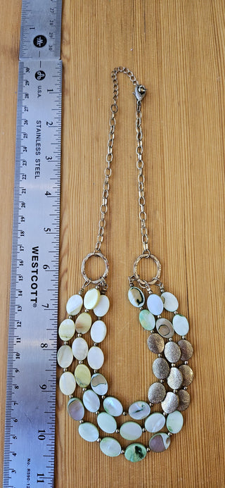 Green & gold 3 strand necklace, glass beads, 10.5" drop, RSV|102924