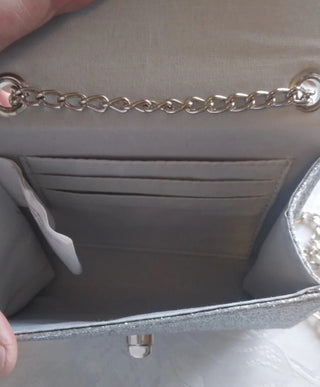 Silver evening Clutch with long metal chain #62 VV MTS|100667