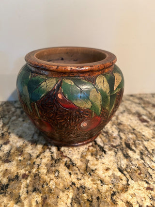 Wooden Vase/Pot with Carved Cherries   MTS