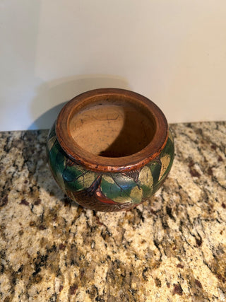 Wooden Vase/Pot with Carved Cherries   MTS