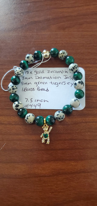 Bracelet #449 18k gold plated zirconia bear. G. Tigers eye|56949