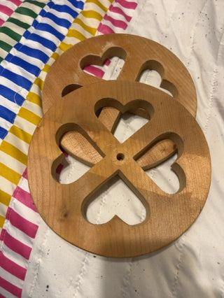 Set of 2 - 7 7/8ths Vintage Wooden Wheels - Heart Cutouts