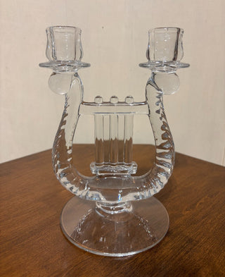 2pc Glass Duo Harp Candlesticks NM MTS