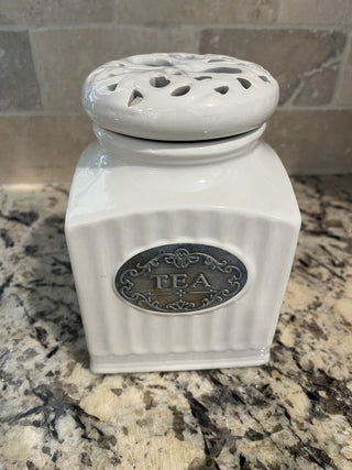 White Porcelain Farmhouse / French Country "Tea" Cannister RCD