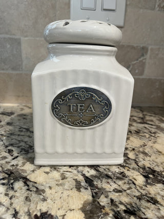 White Porcelain Farmhouse / French Country "Tea" Cannister RCD