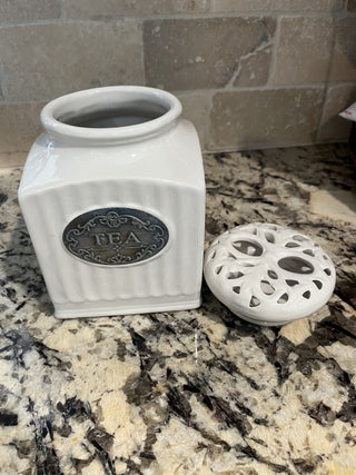 White Porcelain Farmhouse / French Country "Tea" Cannister RCD