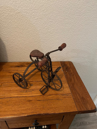 Vintage iron metal frame & wood seat/handles decorative tricycle - functional pedals/wheels - perfect for bicyclist - rustic, cabin, cottage|145487