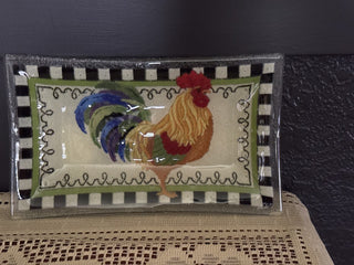 Vintage Rooster Glass Tray by Peggy Karr - RCD|68817