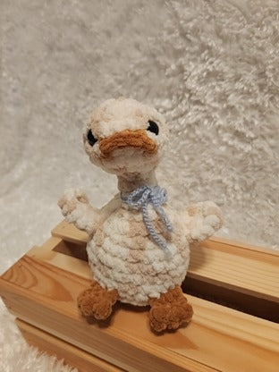 Goose: Crocheted- tan/ cream, blue bow. Super soft yarn!