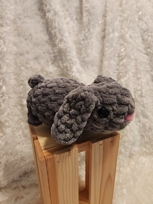 Bunny: Crocheted- gray, floppy ears, pink nose, so soft!