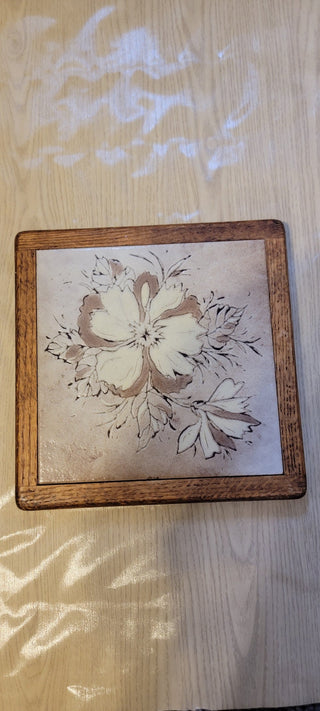 JMD- Vtg. 70's Framed Floral Tile 9x9