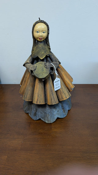 Handmade Mexican Tin Woman w/ Tambourine RSV