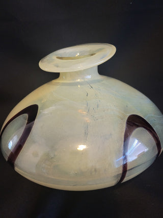 Hand Blown Glass Vase Yellow w/Brown Rings RCD