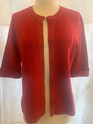 Liz Clairborn red shortsleve button sweater sz M. MTS|127618