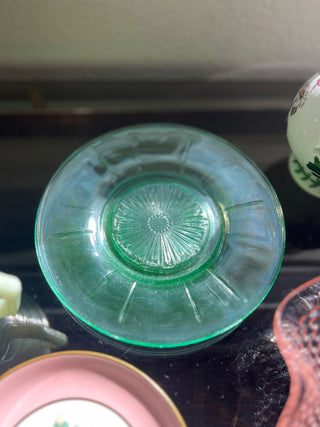 Vintage Fenton green iridescent glass plate RSV