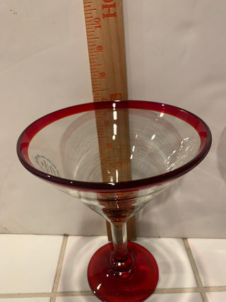 7” Red rim hand blown margarita glasses set/2 jumbo|125629