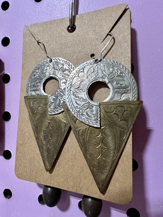 Two Tone Moth Engraved Earrings|103329