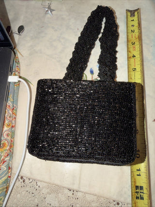 Art Deco style Beaded Box Bag in Black Beaded Evening Bag #62 VV MTS