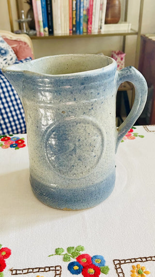 BP Antique Pottery Salt Glazed Stoneware Pitcher large W/ Butterfly RCD|81625