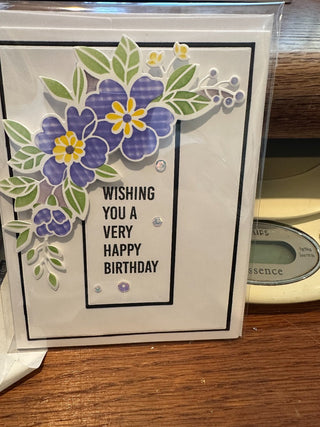 Birthday Card - "Wishing you a very Happy Birthday, white/floral G194