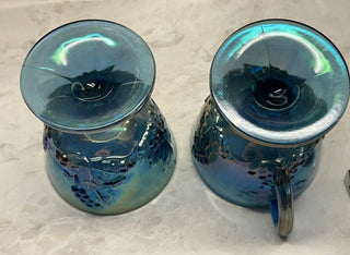 Vintage Indiana Harvest Grape Blue Purple Carnival Glass Cream Sugar Set