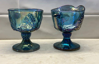 Vintage Indiana Harvest Grape Blue Purple Carnival Glass Cream Sugar Set