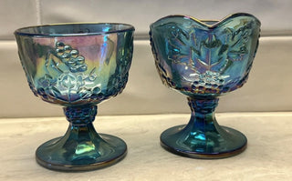 Vintage Indiana Harvest Grape Blue Purple Carnival Glass Cream Sugar Set
