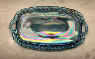 Vintage Indiana Harvest Grape Blue Purple Carnival Glass Cream Sugar Set