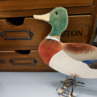 Vintaged Enamel + Copper Mallard Duck 5" Standing Sculpture (BRI) - MTS|111917