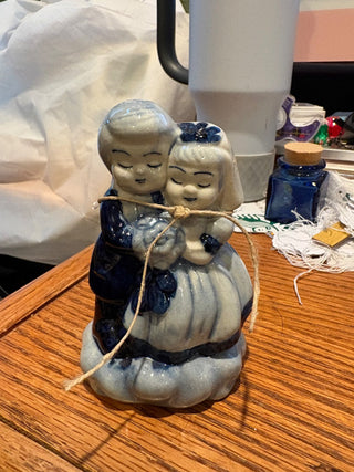 Vtg. Blue & white wedding cake topper 4.5"