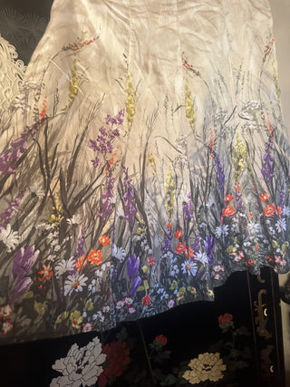 Chicos Size 2 Floral English Garden Silk Skirt #63 VV MTS