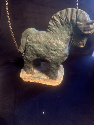 Green ceramic horse sculpture signed King  2012 #47 VV MTS
