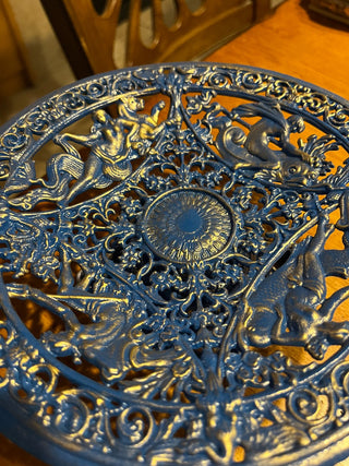 Blue w/Gold Heavy Iron Compote or Tazza w/Figures in Greek Mythology. RSV|130285