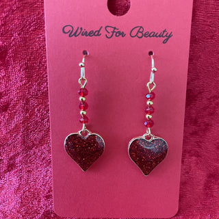 Valentine earrings, sparkly red heart RSV