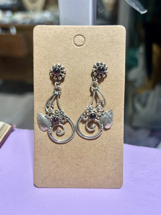 Stirling Silver and Garnet? Ornate Earrings MTS