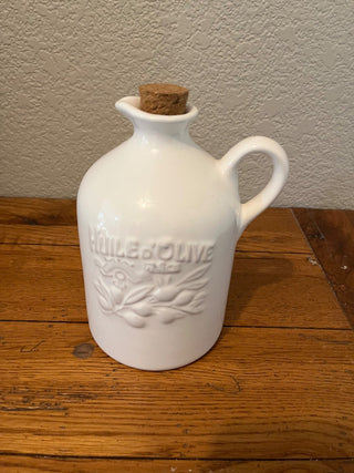 White Huile d'Olive Oil Bottle Cruet, 6.5 Inches Ceramic Dimensions RCD5.04" x 4.13" x 6.65" RCD