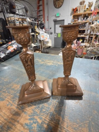 Set of 2 Vintage Copper/Metal dancing couple candlesticks ornate