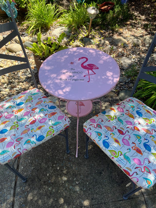 "Be A Flamingo In A Flock of Pigeons" Custom Designed Bistro Table and Two Chair Set (set of 3) RSV|96369
