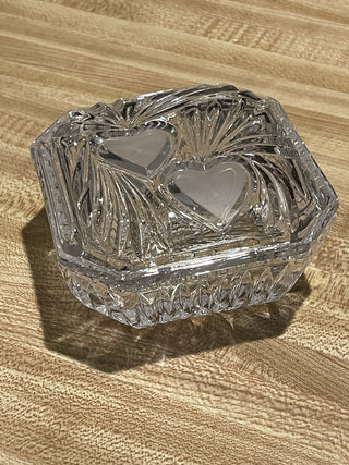 4" Vtg Crystal Trinket Box Hearts, W. Germ--SP MTS