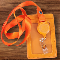 Interchangeable Badge Reel Lanyard with Retractable Reel: Lanyard Orange. Badge Button: Orange & Black Shine.|63675