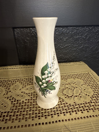 Vintage White Vase with Flowers Made in England Wood & Sons-RCD|68506