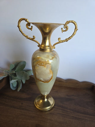 Vtg Large Marble, Onyx & Brass Candle Holder- RSV