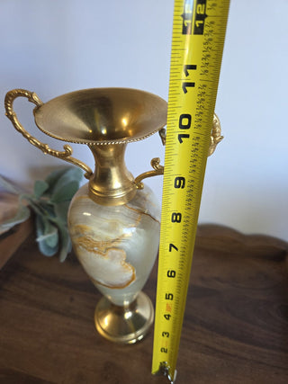Vtg Large Marble, Onyx & Brass Candle Holder- RSV