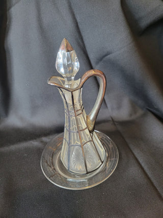 Silver Overlay Glass Cruet w/Stopper and Saucer RCD|61422