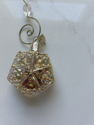 Vintage Glass Santa glitter gold ornament Xmas tree-RSV|124640